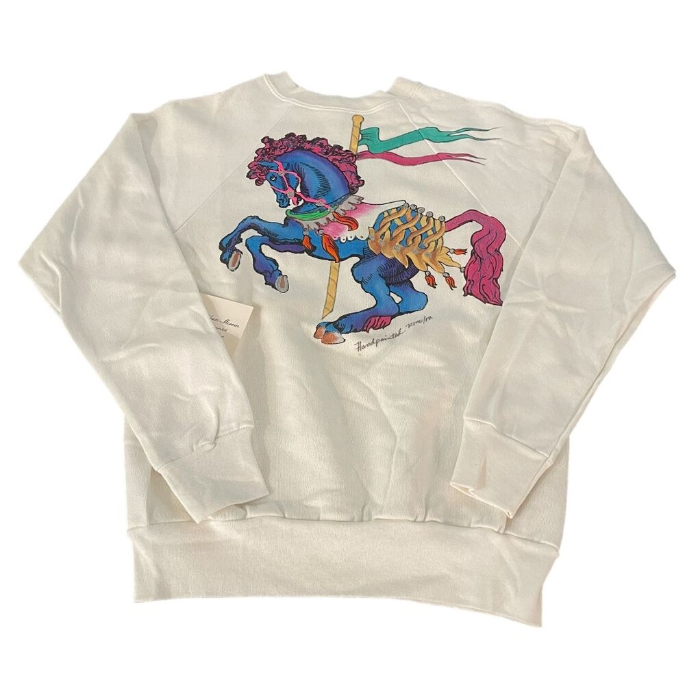 Vintage Carousel Horse Small Sweatshirt Kathleen Morrin Hand Painted USA NWT
